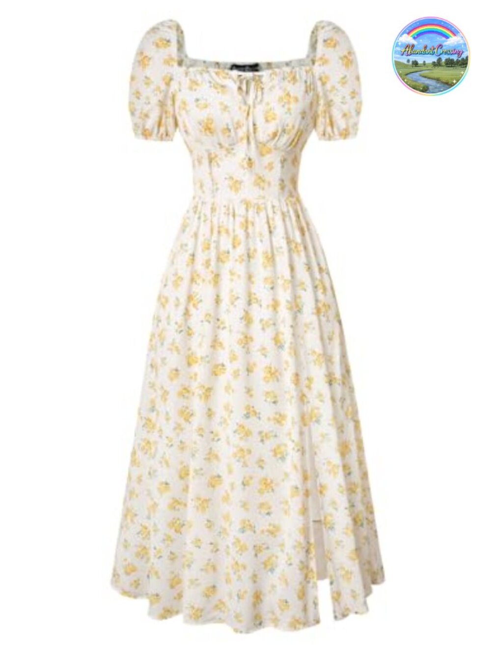 Floral Corset Midi Dress with Pockets, Slit, Square Neck